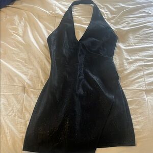 Sparkly Black Halter Mini-Dress